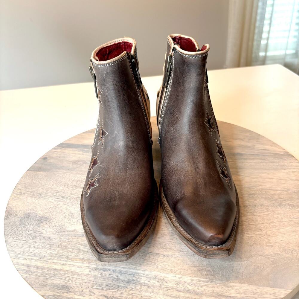 Freebird Weaver Star Cutout Leather Ankle Boots Brown Western Women's Size 8 - Picture 4 of 11